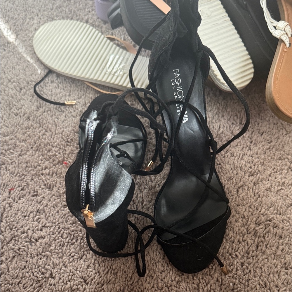 Fashion Nova Black Lace-Up Block Heel Sandals
